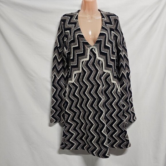 Free People Rhiannon Chevron Women Wool Blend Sweater Dress Size L V Neck Long/S - Picture 3 of 14